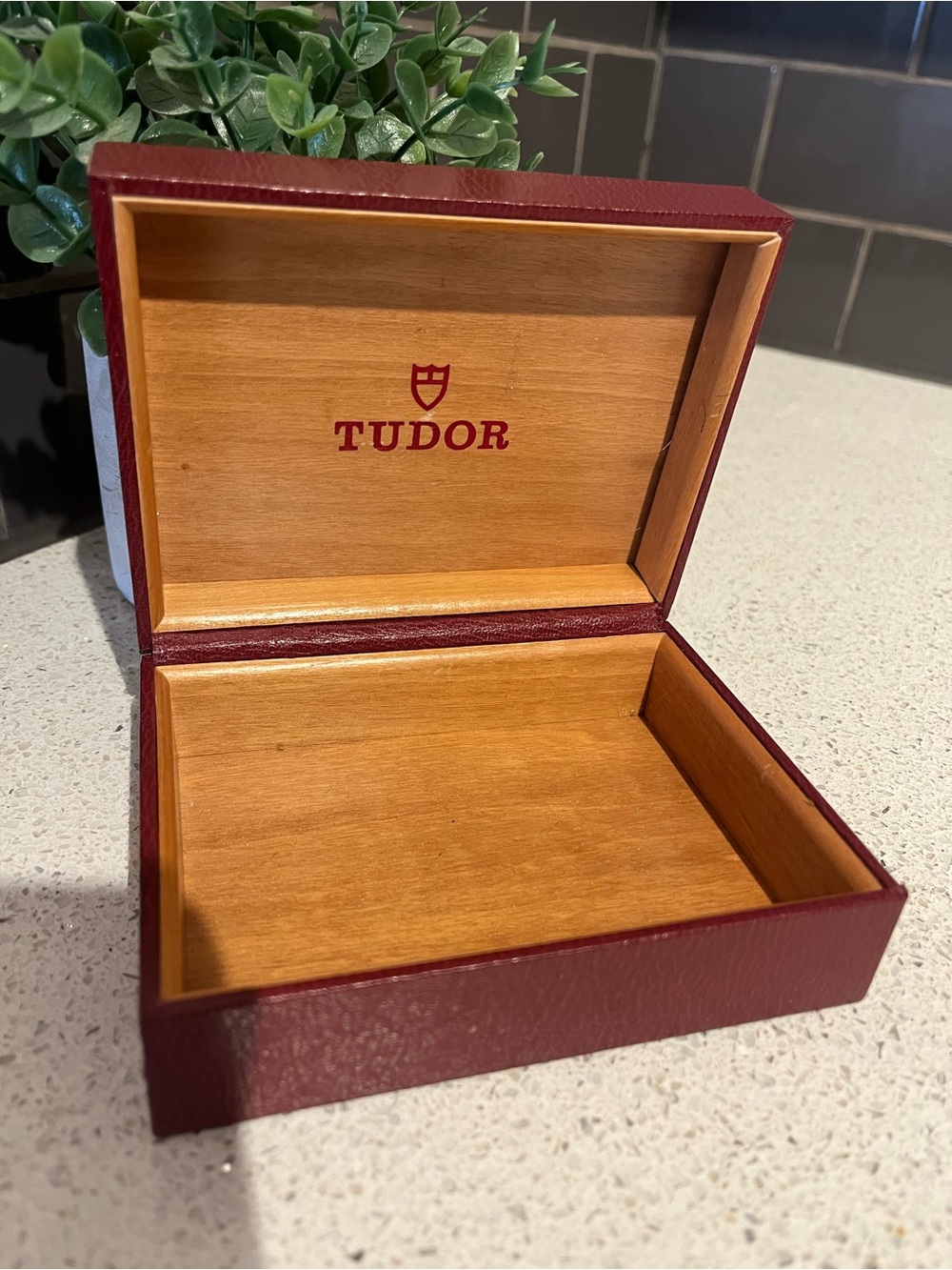 Tudor Authentic Vintage Men's Burgundy Leather Watch Case with Wood Accents